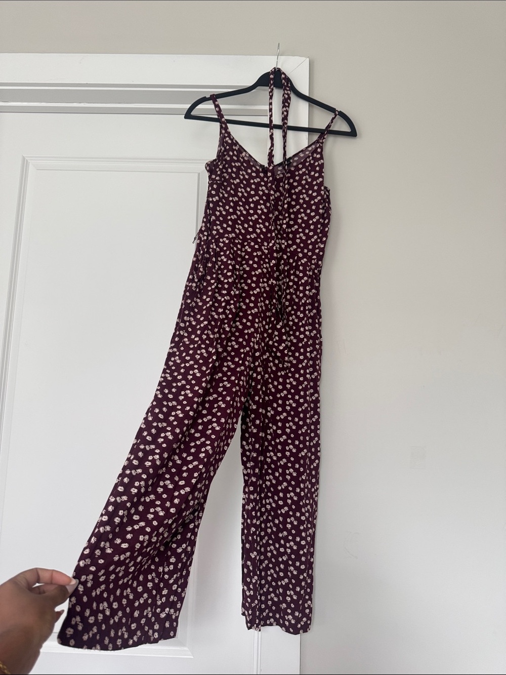 Womens Burgundy Floral Jumpsuit with Spaghetti Straps